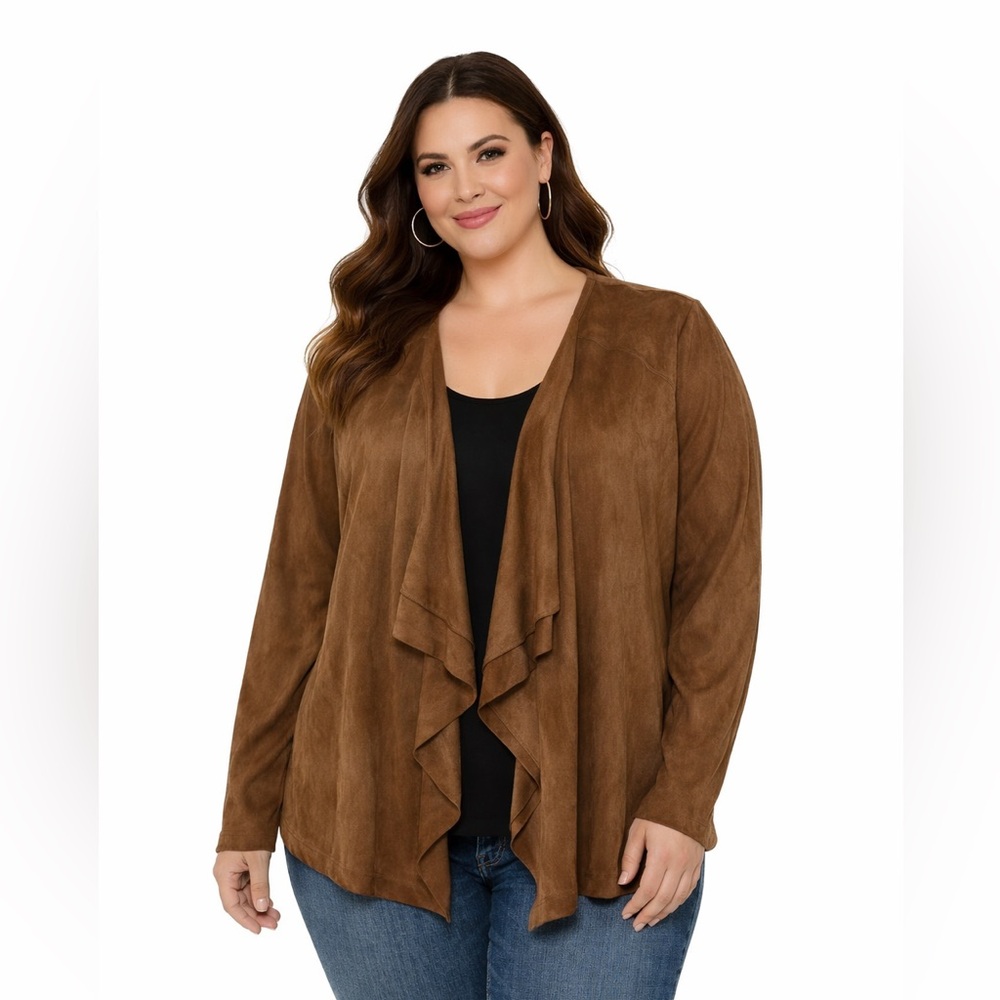 Torrid faux suede drape from cardigan
